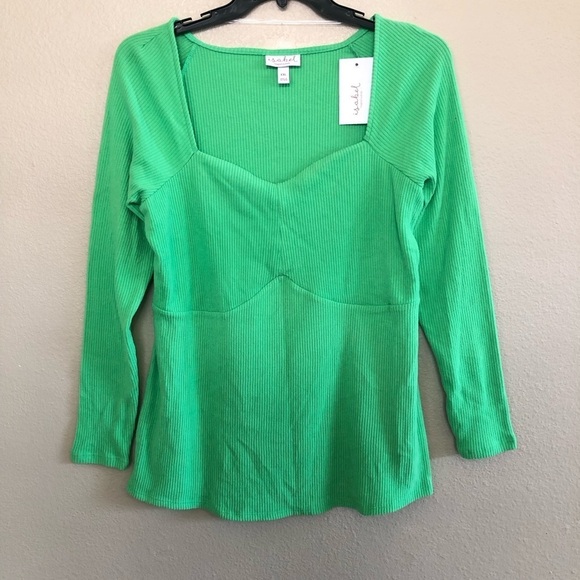Ingrid+Isabel Maternity Green Sweetheart Neckline Ribbed Long Sleeve Top Sz XXL - Picture 1 of 12